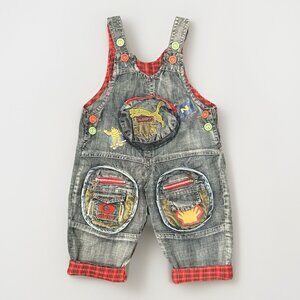 Denim Overalls Car Motif Toddler Size 2T Michelin Jaquar Odafon Shell Flannel